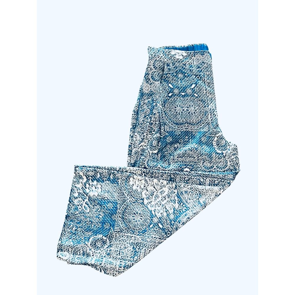Johnny Was Lauchlen Wide Leg Pants Size XL Blue “Denim Print” NWT Silk Blend - Picture 1 of 8
